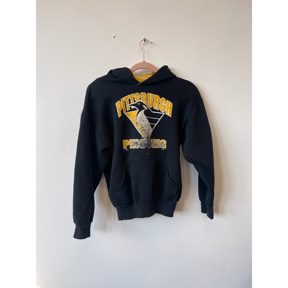 Vintage90s Pittsburgh Penguins‎ Sweatshirt Dodger Black Hockey Hoodie Kids Large